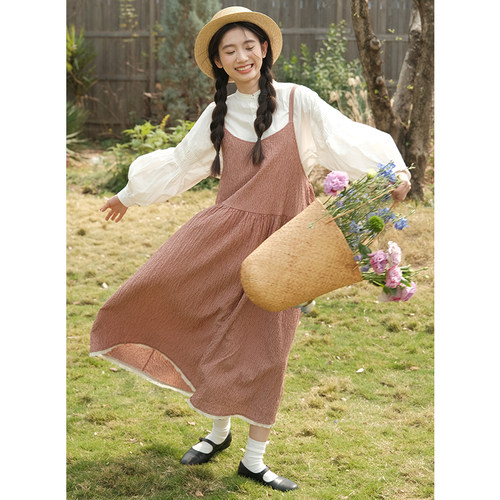 古苔红色格纹背心裙2025春季新款