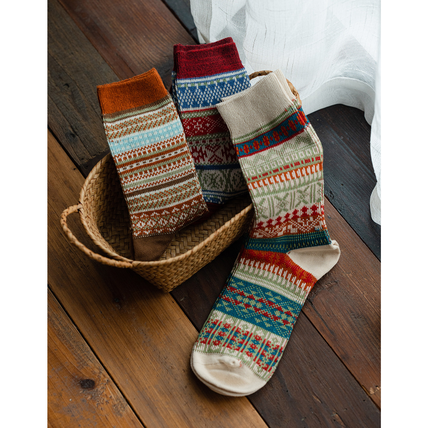 古苔费尔岛针织棉袜子男女同款