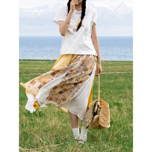 古苔 拼布美学半身裙 夏日农场风穿搭 浪漫与慵懒并存拼接夏季女