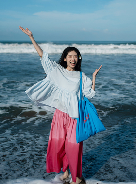 古苔 夏日凉感防晒小衫 轻薄透气落肩袖系带上衣 防晒小衫娃娃衫