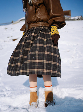 古苔 日杂感百褶格子裙 格纹脑袋冲亲测ju百搭60羊毛厚实不显胖裙