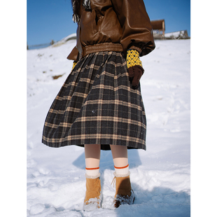 古苔 日杂感百褶格子裙 格纹脑袋冲亲测ju百搭60羊毛厚实不显胖裙