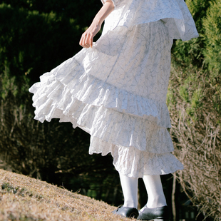 古苔 半身裙 盐缩印花压花立体感 柔软质感显瘦裙子 梨花花朵套装