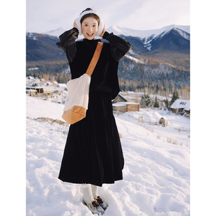 古苔 圣诞新年氛围感衬衫 丝绒巧妙拼接灯芯绒荷叶领设计日系上衣