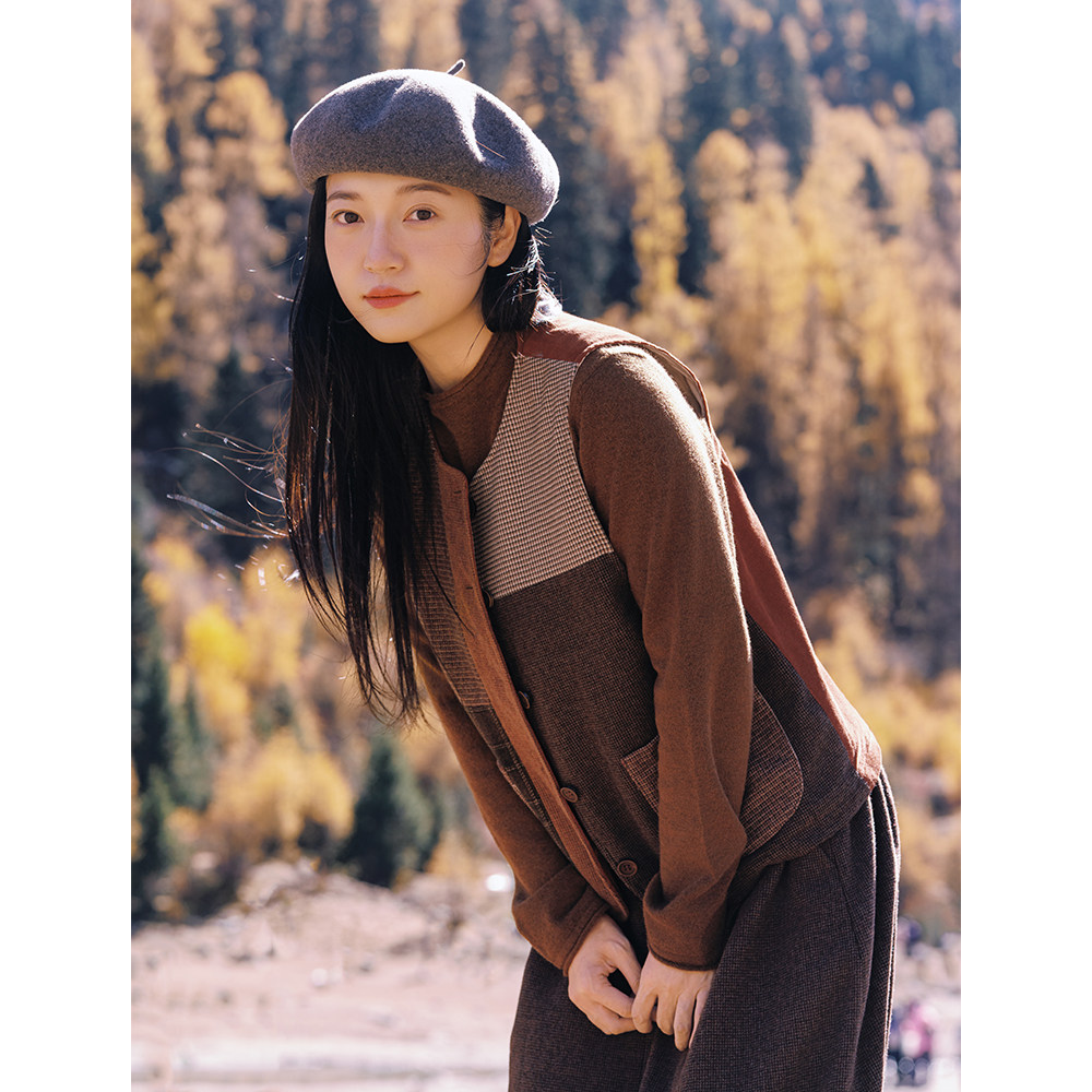 秋色拼布马甲古苔秋冬三明治穿搭