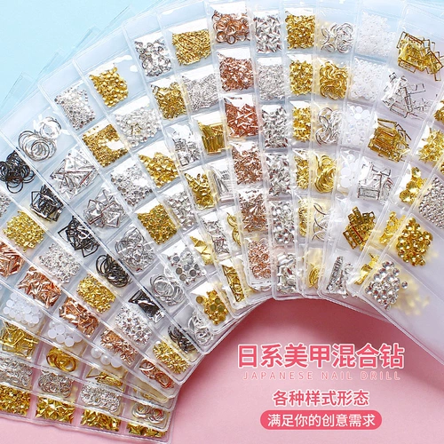 Японское металлическое золотое треугольное смешанное украшение для ногтей для маникюра, полный комплект