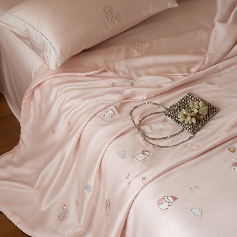 卡通小兔子兰精天丝夏凉被四x件套凉感冰丝夏季裸睡空调被子可机