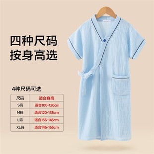 儿童纯棉纱布浴巾100全棉男中大童专用可穿短O袖浴袍游泳夏薄2025