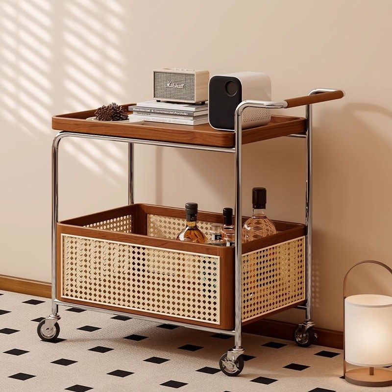实木可移动边几收纳中古小推车客厅沙发K储物置物架藤编简约餐车,住宅家具,移动边几/推车,淘宝优惠券,粉丝福利购,淘宝优惠卷