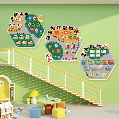 幼儿园安全教育主题文化墙贴v 防溺水拐骗性侵班级教室布置雪弗板