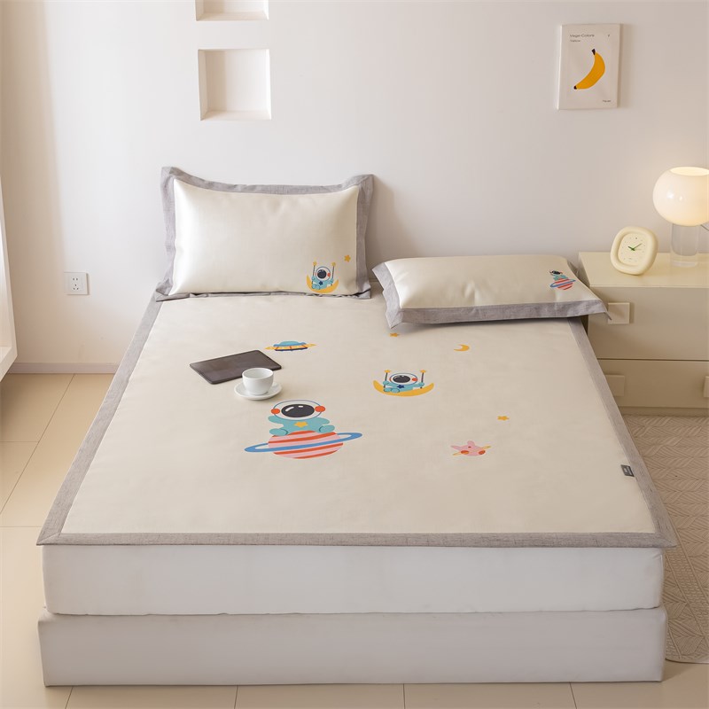 夏季儿童卡通冰丝席三件套可机洗数码印花北欧风儿童凉.席空调软