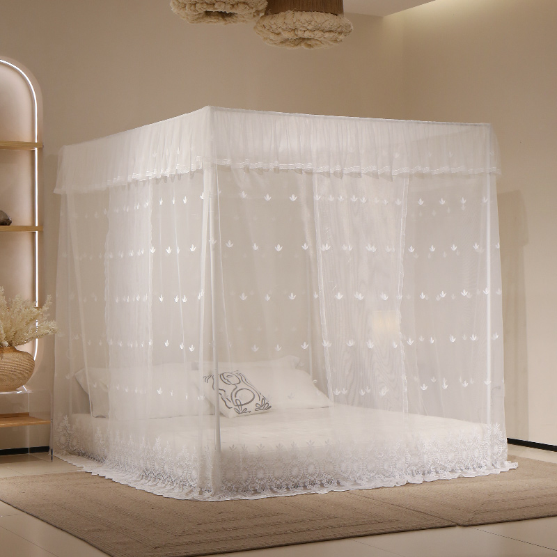 落地蚊帐家用f2023新款高级法式刺绣公主风卧室大空间三开门纹账