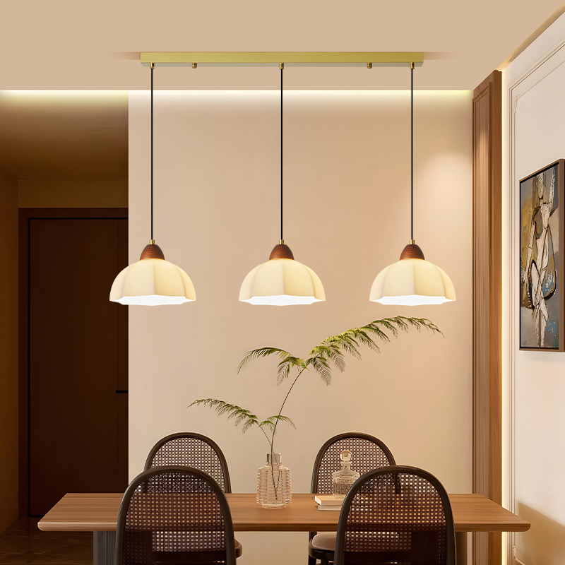 中古白蜡木e餐厅吊灯简约美式复古民宿吧台岛台饭桌三头长条小吊