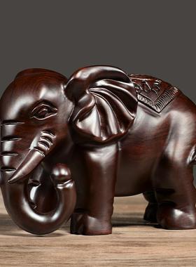 实木雕刻大象摆件一对吉祥象家居客厅酒柜装饰办公V室摆设中式送