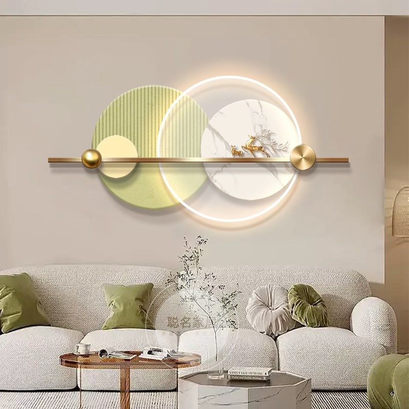 轻奢3d立体客厅装饰画高级感沙发背景墙壁灯O画奶油风卧室床头挂