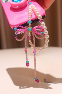 芭蕾少女 甜美减龄水晶琉璃蝴蝶结珍珠手机链手机挂件饰品车挂件