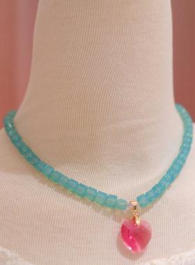 清凉感夏日粉色锁骨链奥地利水晶