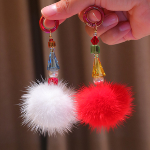圣诞礼物/小雪人 水貂毛球施华洛水晶小挂件手机链包包挂饰精致