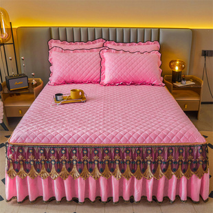 2025冬季 床裙三件套可拆卸夹棉床罩铺床加厚床单1.8m米床套带拉链