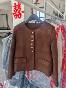 双面呢大衣女短款高端羊毛2025新款秋冬小个子圆领小款毛呢外套