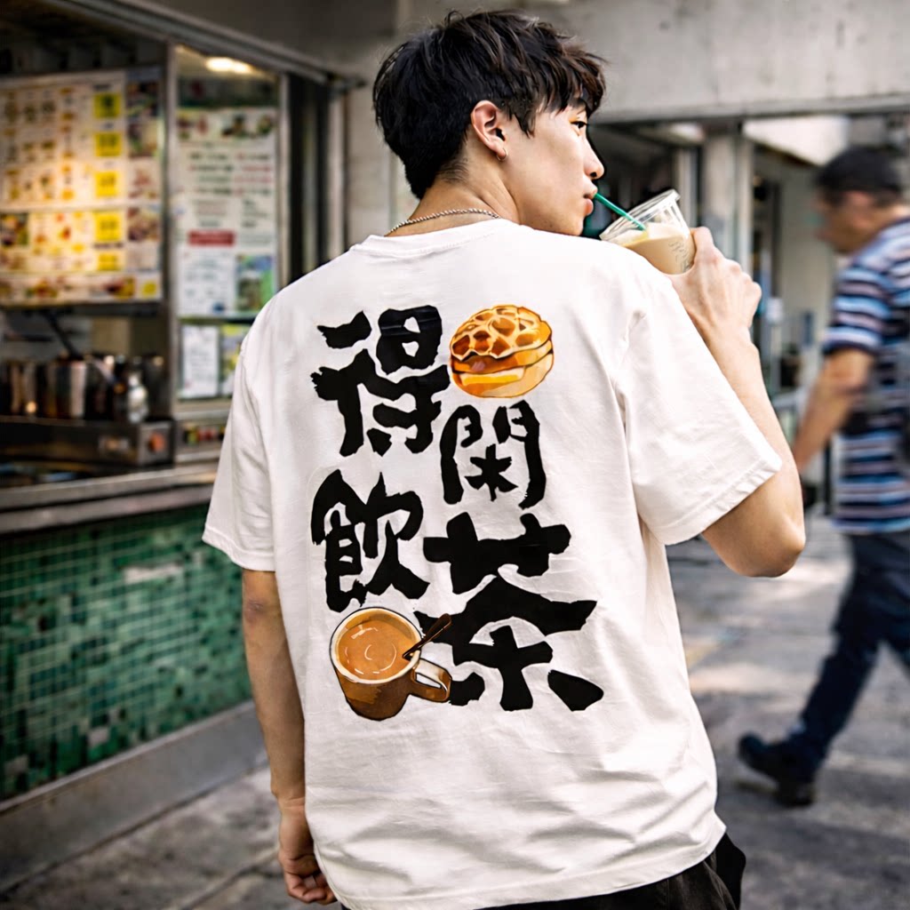 海南制造DAOCrew小众岛民潮牌黑白印花圆领短袖T恤得闲饮茶情侣装