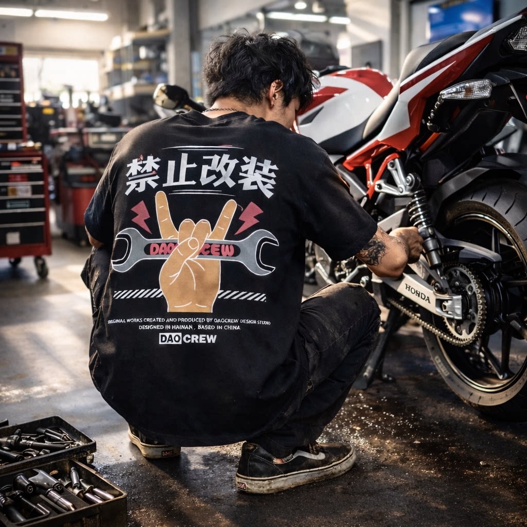禁止改装DAOCrew小众岛民潮牌黑白印花圆领短袖T恤岛民情侣装