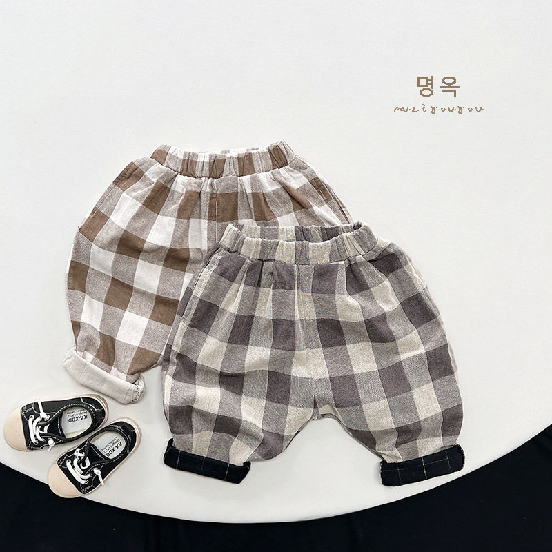 2026春夏新款男童女童宽松休闲哈伦裤儿童复古潮童装日韩格子裤。,童装/婴儿装/亲子装,裤子,淘宝优惠券,粉丝福利购,淘宝优惠卷