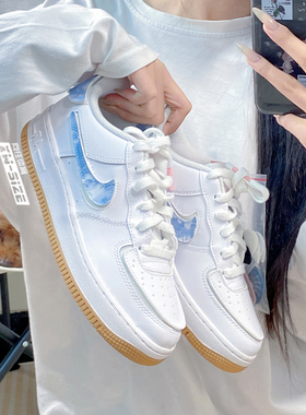Nike/耐克正品Air Force 1女子AF1白蓝魔术贴空军板鞋 DM1020-100