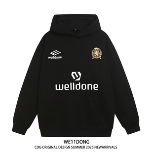 WE11DONE 潮牌WELLDONE印花秋冬加绒宽松男女情侣连帽卫衣 CDG美式