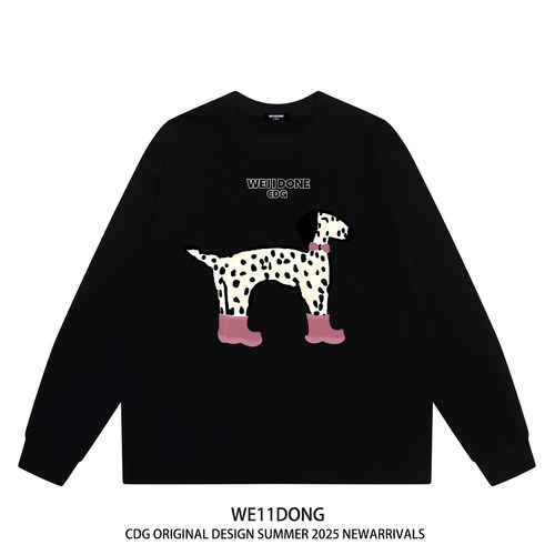 WE11DONE斑点狗狗纯棉长袖t恤