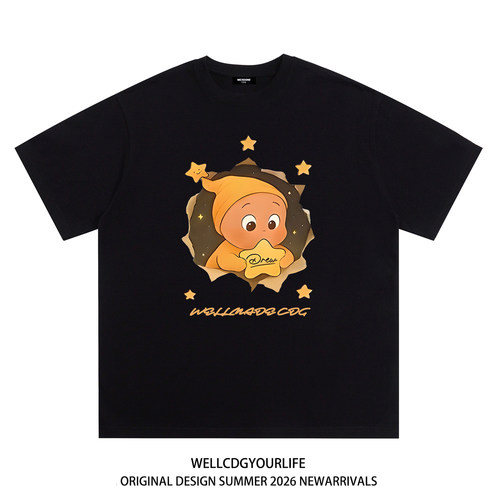 WE11DONE CDG美式潮牌WELLDONE卡通星星人印花宽松纯棉短袖t恤夏 - 封面