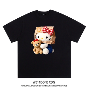 t恤 潮牌WELLDONEHelloKitty印花宽松纯棉短袖 WE11DONE CDG美式