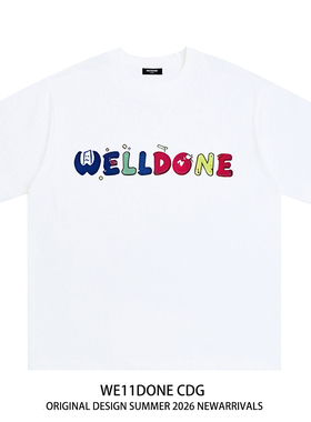WE11DONE CDG美式潮牌WELLDONE字母印花男女重磅宽松纯棉短袖t恤