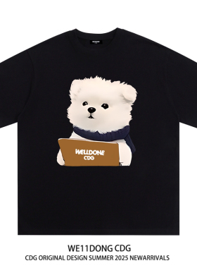 WE11DONE CDG小众潮牌卡通狗狗印花男女休闲宽松情侣纯棉短袖T恤
