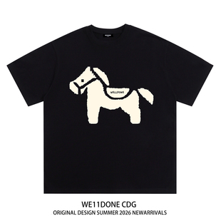 WE11DONE CDG美式潮牌WELLDONE小马印花男女重磅宽松纯棉短袖t恤