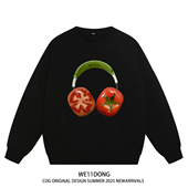 WE11DONE CDG小众潮牌WELLDONE番茄耳机印花男女宽松加绒圆领卫衣