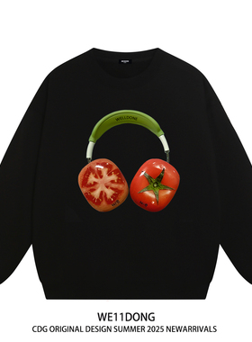 WE11DONE CDG小众潮牌WELLDONE番茄耳机印花男女宽松加绒圆领卫衣