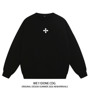 WE11DONE 十字架印花男女情侣重磅宽松加绒圆领卫衣 CDG王嘉尔同款