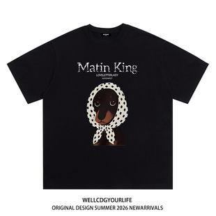 潮牌WELLDONE小狗印花男女重磅宽松纯棉短袖 t恤 CDG美式 WE11DONE