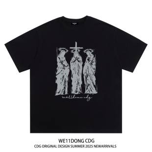 祷告印花男女宽松纯棉重磅短袖 神 t恤ins CDG周雨彤同款 WE11DONE