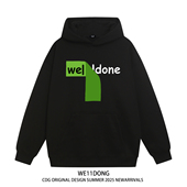 WE11DONE CDG小众潮牌WELLDONE字母印花男女重磅宽松加绒连帽卫衣