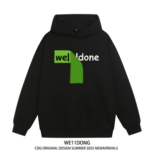 WE11DONE CDG小众潮牌WELLDONE字母印花男女重磅宽松加绒连帽卫衣