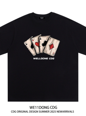 WE11DONE CDG重磅扑克牌印花短袖t恤女男情侣春夏纯棉宽松上衣ins
