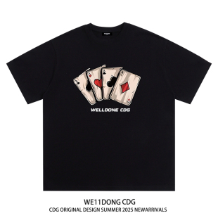 WE11DONE t恤女男情侣春夏纯棉宽松上衣ins CDG重磅扑克牌印花短袖