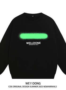 WE11DONE CDG美式潮牌高街WELLDONE男女情侣重磅宽松加绒圆领卫衣