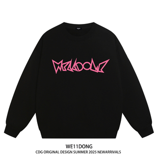 WE11DONE 潮牌WELLDONE字母印花男女重磅宽松加绒圆领卫衣 CDG美式