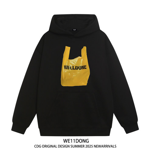 WE11DONE购物袋宽松加绒连帽卫衣