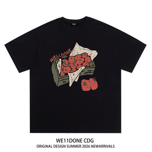 t恤 潮牌WELLDONE番茄印花男女重磅宽松纯棉短袖 WE11DONE CDG美式