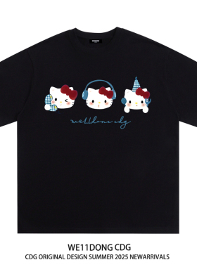 WE11DONE CDG潮牌卡通可爱kitty短袖t恤男女学生情侣宽松趣味上衣