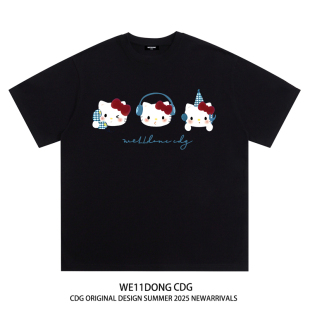 WE11DONE t恤男女学生情侣宽松趣味上衣 CDG潮牌卡通可爱kitty短袖